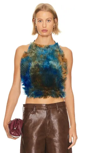 Adrienne Landau Turquoise Faux Fur Halter Top in Teal