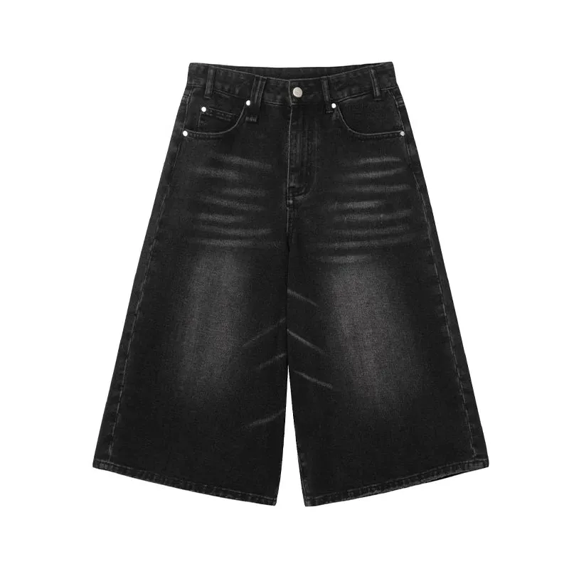 Baggy Jeans-Shorts in Schwarz Stylische Damen-Culotte