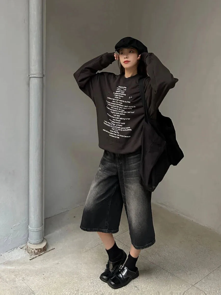 Baggy Jeans-Shorts in Schwarz Stylische Damen-Culotte