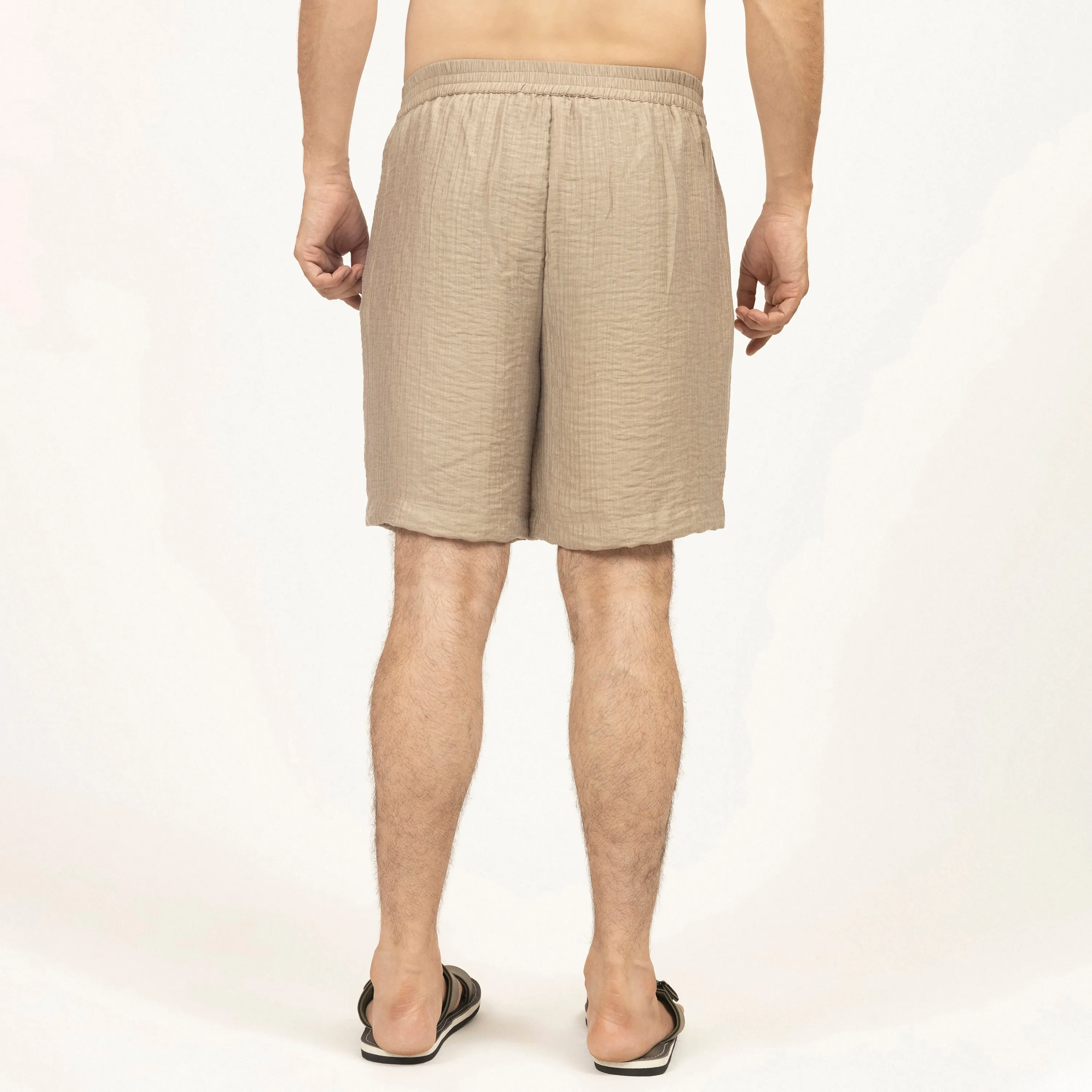 Beige Double gauze Bermuda Shorts