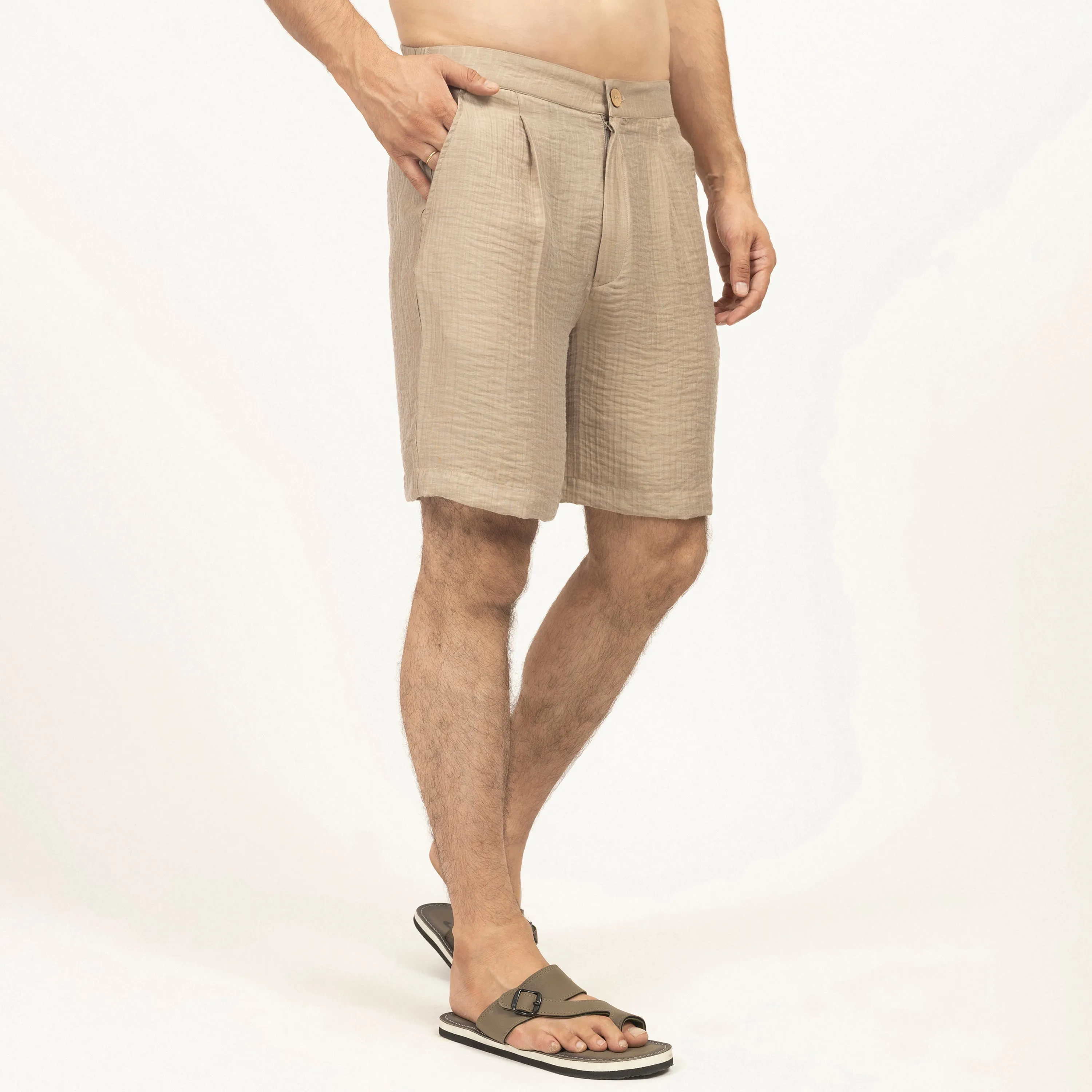 Beige Double gauze Bermuda Shorts