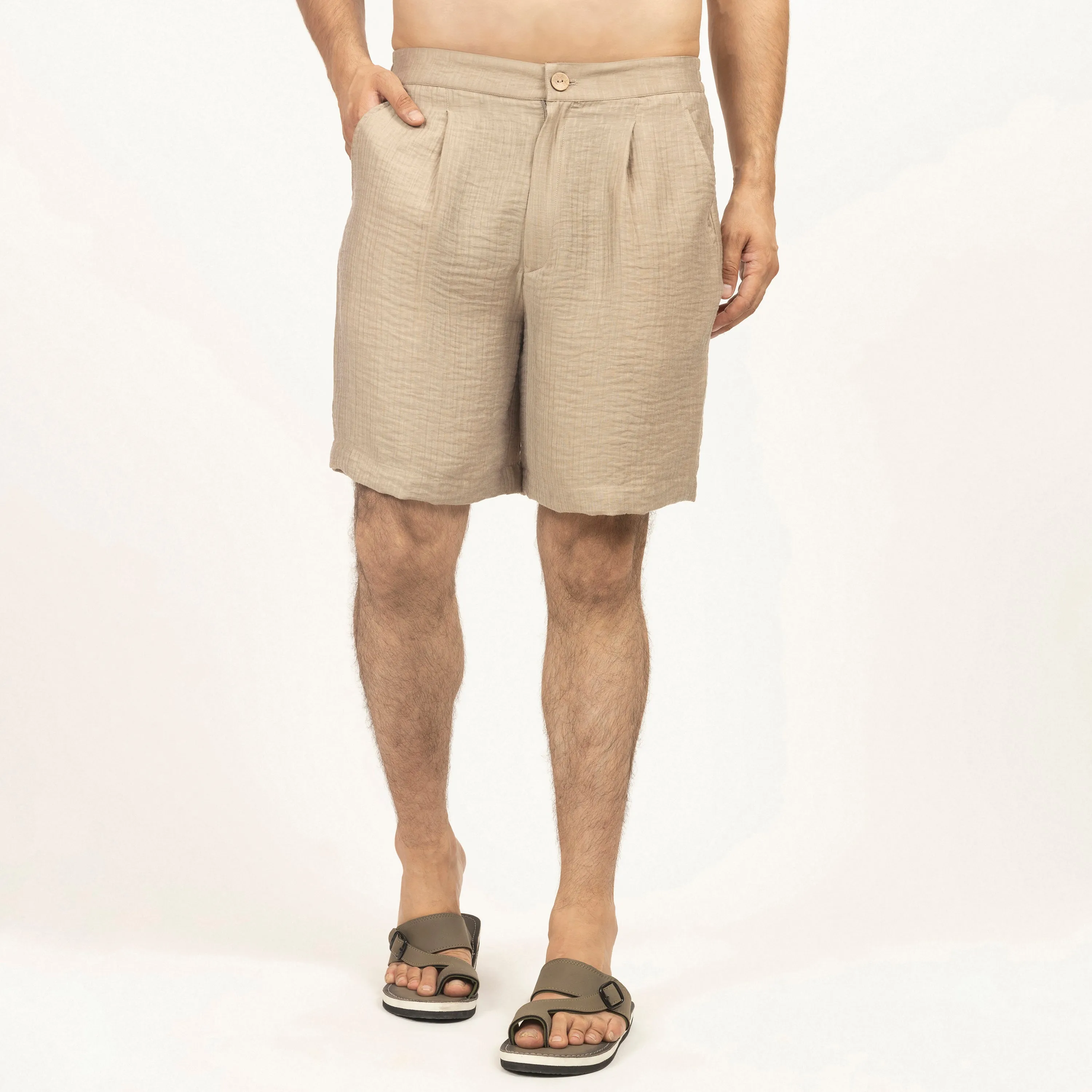 Beige Double gauze Bermuda Shorts