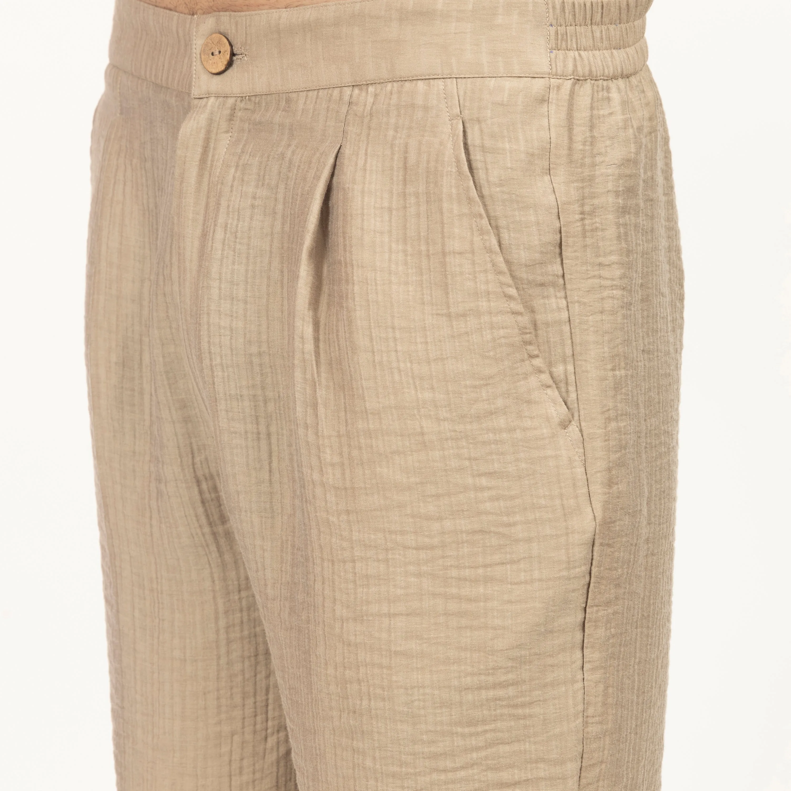 Beige Double gauze Bermuda Shorts
