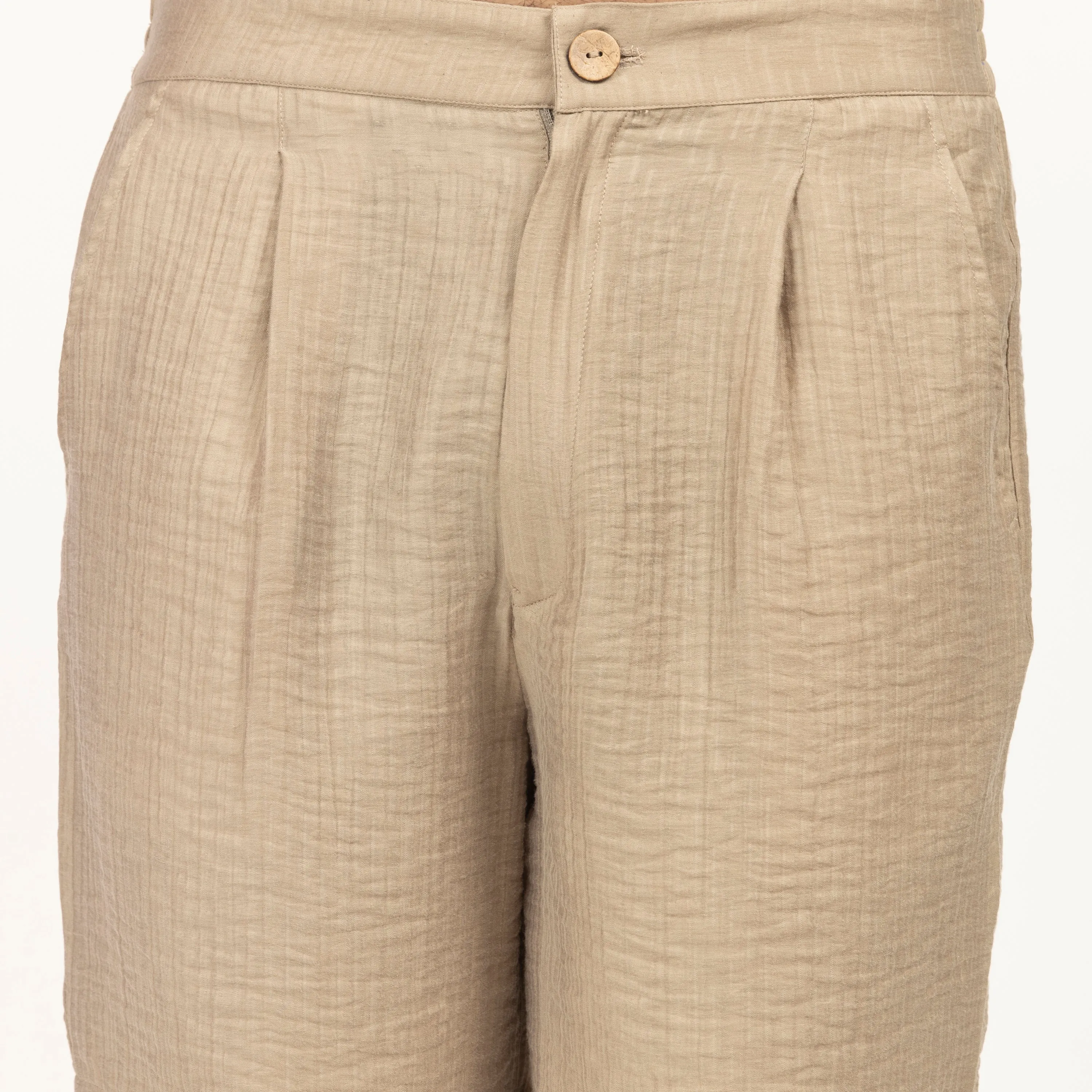 Beige Double gauze Bermuda Shorts