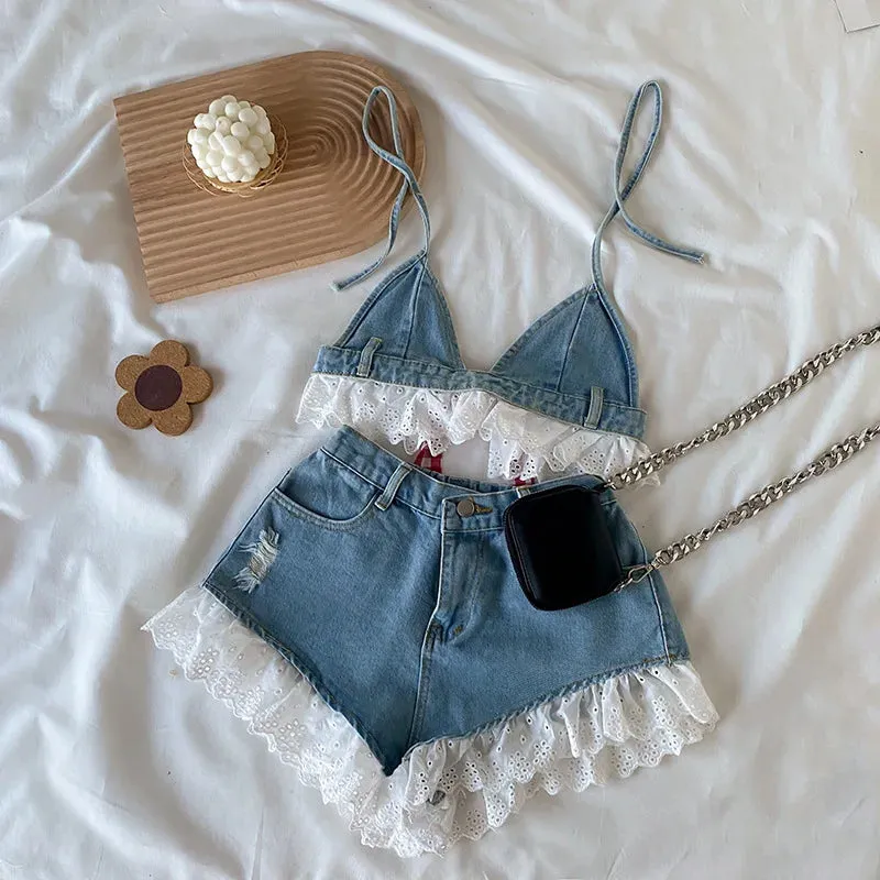 Denim Crop Shirts Jeans Shorts