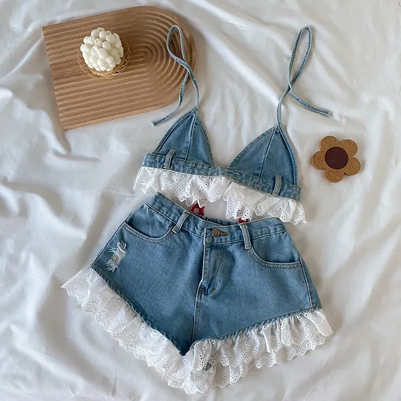 Denim Crop Shirts Jeans Shorts