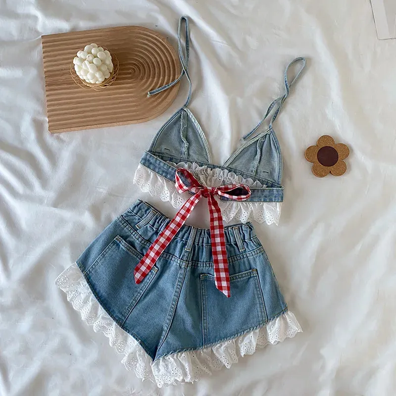 Denim Crop Shirts Jeans Shorts