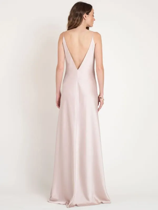 Evening Dress A-Line V-Neck Sleeveless Backless Satin Floor-Length Split Front Formal Party Dresses