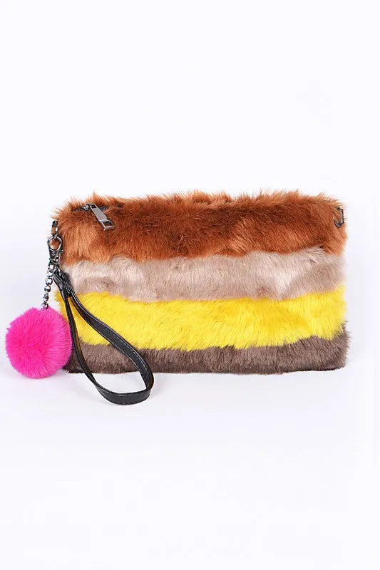 Faux Fur Convertible Wristlet Crossbody Swing Bag