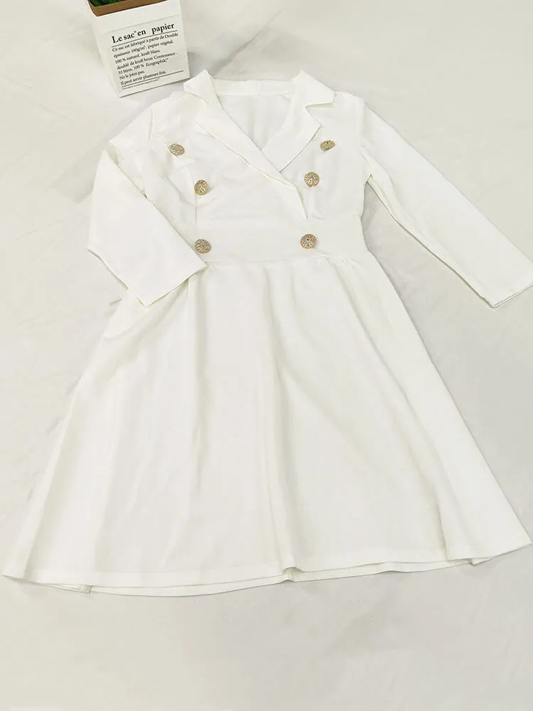 Long Sleeve V Neck Button Mini Dresses