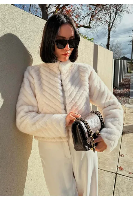ONCE WAS ALTAIR FAUX FUR JACKET - PORCELAIN