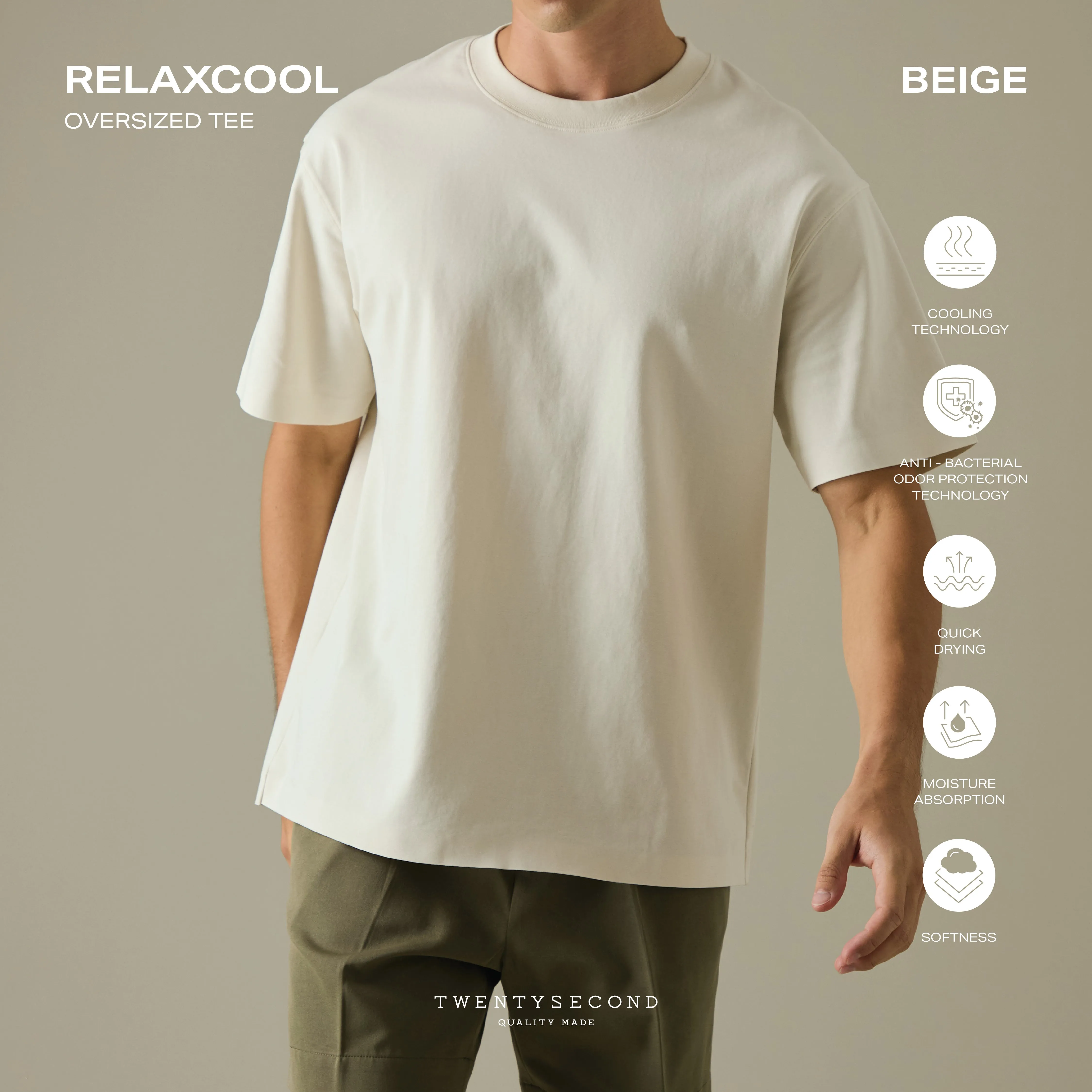 RELAXCOOL SEAMLESS OVERSIZED TEE - BEIGE