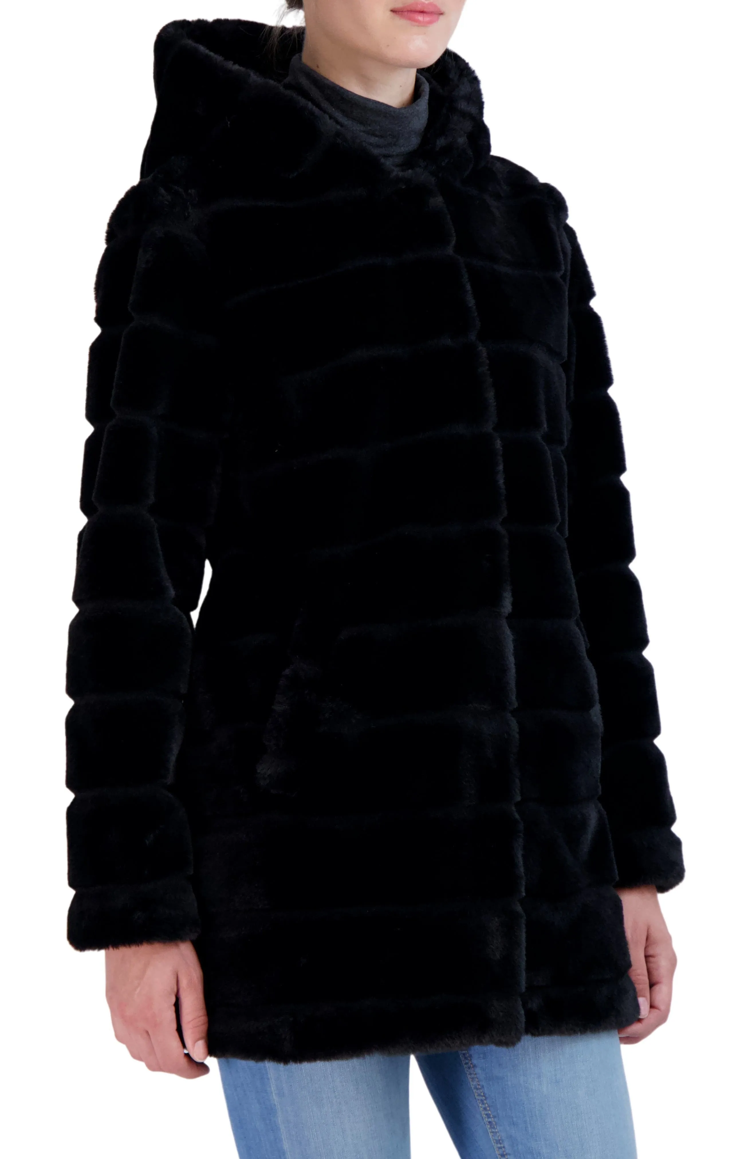 SEBBY Hooded Faux Fur Jacket
