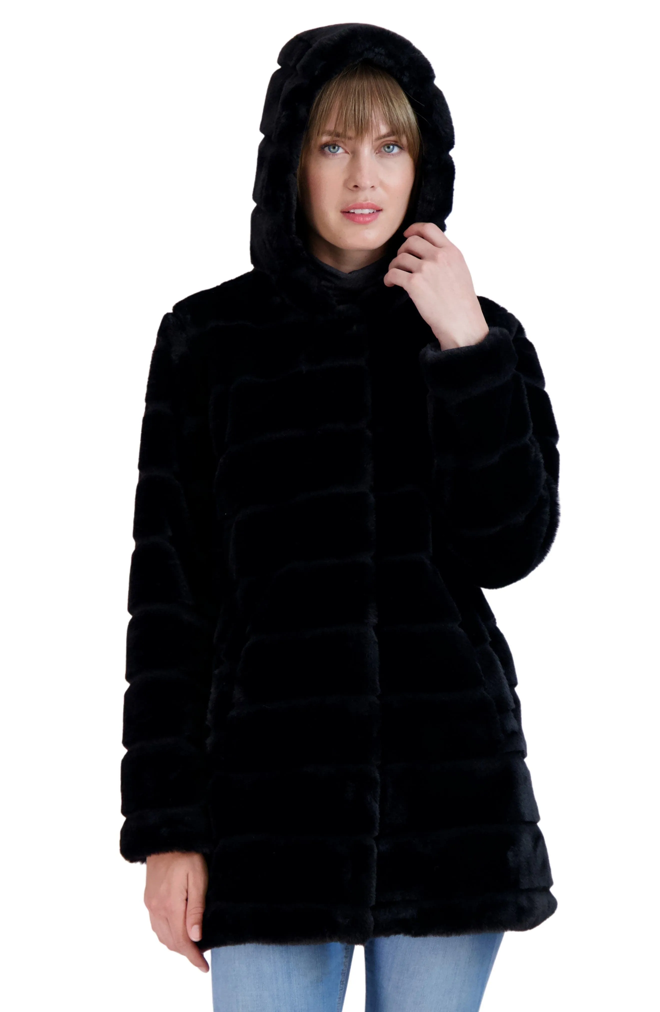 SEBBY Hooded Faux Fur Jacket