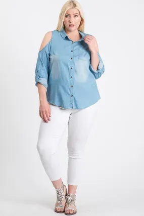 The Not So Basic Denim Cold-Shoulder Shirt