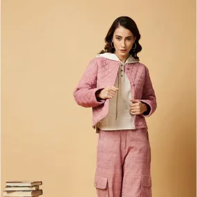 Women Hoodie Winter Jacket  | Quilted Style | Peace Eri Silk | Casual | Powder Pink