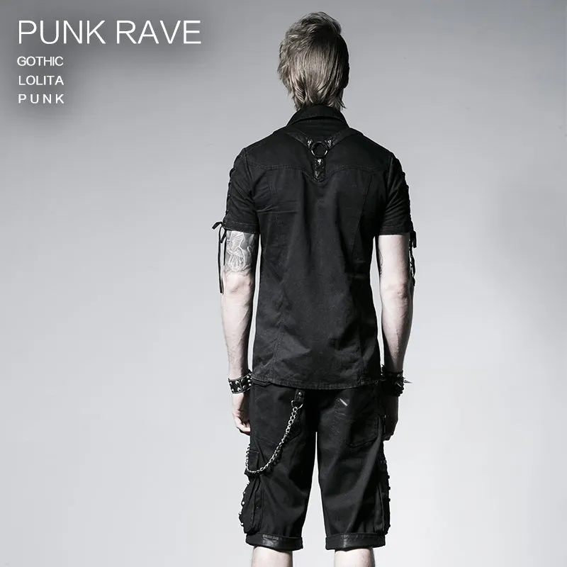 Y-530 Top Sale Rope-tying Short Sleeve Denim Punk Shirts